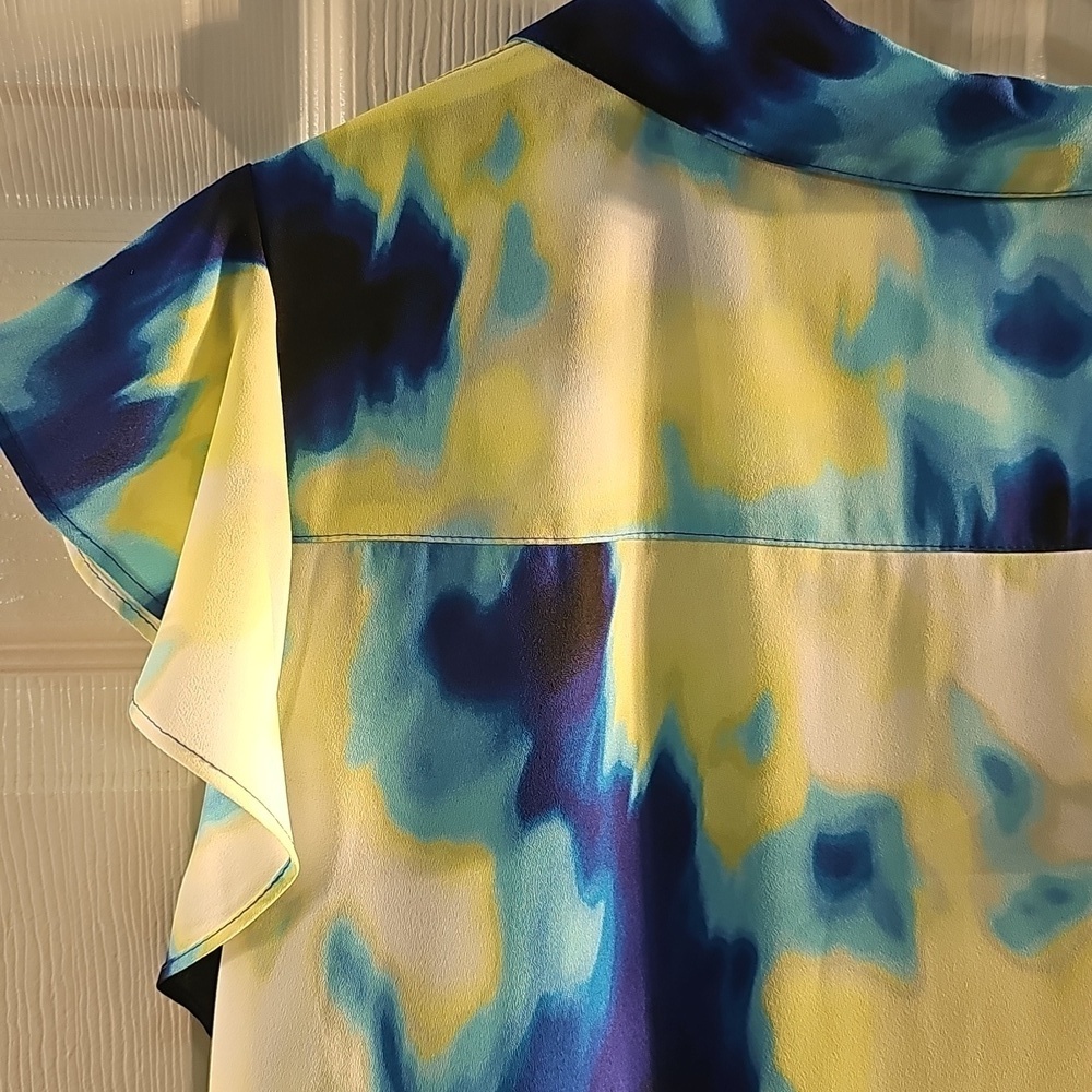 NWT Calvin Klein Multicolored  Ruffles Capped Sleeve Button Down Top Large - Picture 10 of 15